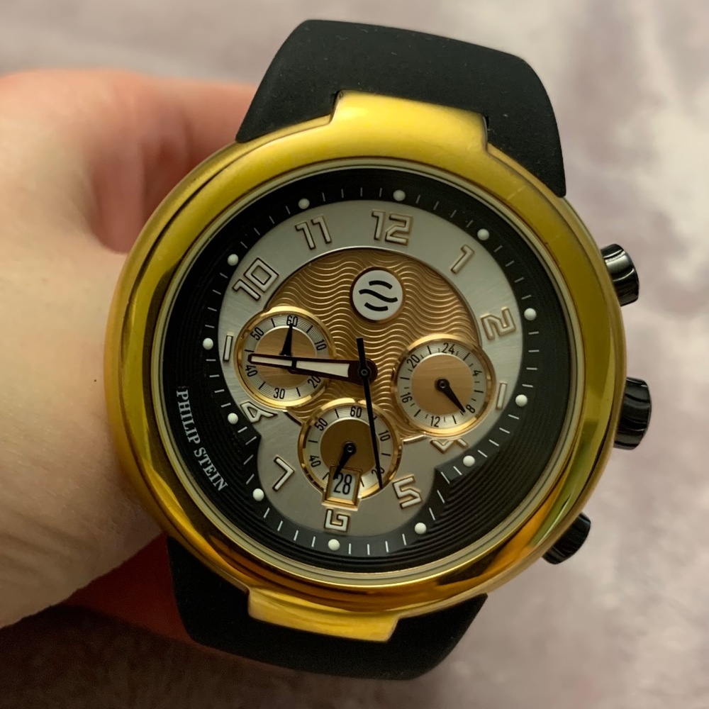 Philip Stein Active 45mm Chronograph Watch Rose Gold Plated. Needs new battery.